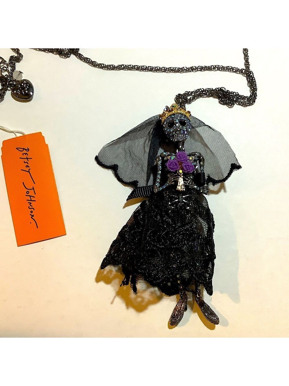 Betsey Johnson Skeleton Bride Long Pendant Necklace New - Picture 2 of 5